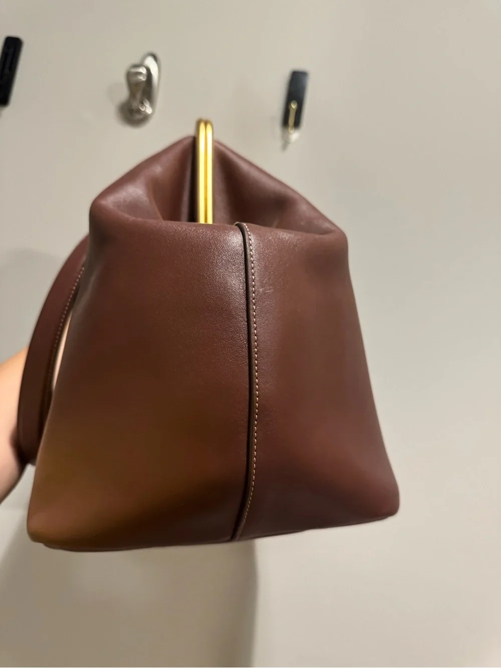 Coach Large Kisslock Frame Bag in Brown with Gold Hardware